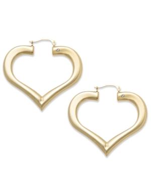 Signature Gold Diamond Accent Heart Hoop Earrings In 14k Gold Over Resin