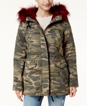 American Rag Juniors' Faux-fur-trim Camo Parka, Created For Macy's