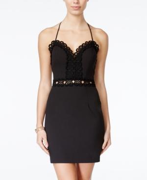 City Studios Juniors' Crochet-trim Bodycon Halter Dress