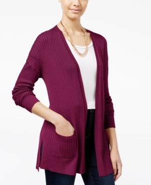Freshman Juniors' Ribbed Open-front Cardigan