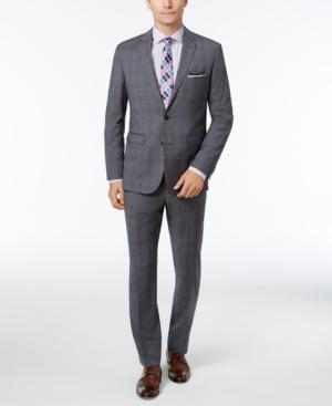 Vince Camuto Men's Slim-fit Stretch Performance Medium Gray Plaid Suit