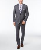 Vince Camuto Men's Slim-fit Stretch Performance Medium Gray Plaid Suit