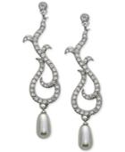 Swarovski Silver-tone Faux-pearl And Pave Drop Earrings