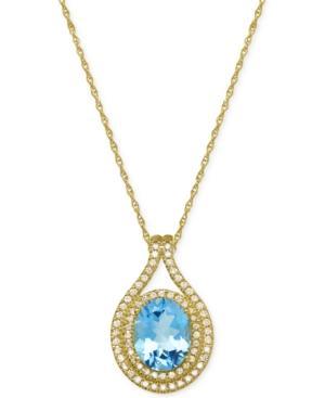 Blue Topaz (3-1/3 Ct. T.w.) And Diamond (3/8 Ct. T.w.) Pendant Necklace In 14k Gold