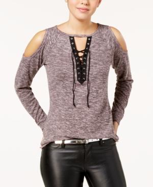 Ultra Flirt Juniors' Cold-shoulder Lace-up Tunic