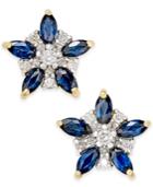 Sapphire (1/3 Ct. T.w.) And Diamond (1/5 Ct. T.w.) Flower Stud Earrings In 14k Gold