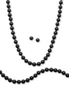 Sterling Silver Set, Onyx (8mm) Necklace, Bracelet And Stud Earrings