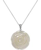 Genuine Mother Of Pearl Carved Flower Pendant Necklace In Sterling Silver (38mm)