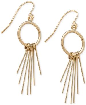 Polished Circle And Wire Drop Earrings In 10k Gold