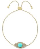 Effy Manufactured Turquoise (5mm) & Diamond (1/5 Ct. T.w.) Bolo Bracelet In 14k Gold