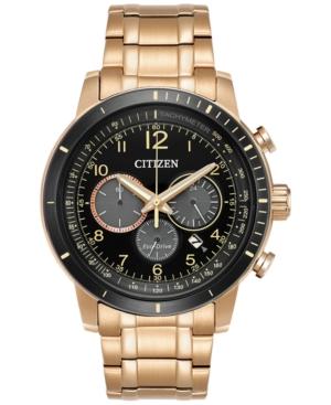 Citizen Men's Eco-drive Chronograph Rose Gold-tone Stainless Steel Bracelet Watch 44mm Ca4359-55e
