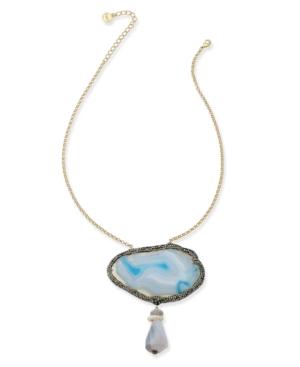 Paul & Pitu Naturally Silver-tone Agate And Quartz Long Pendant Necklace