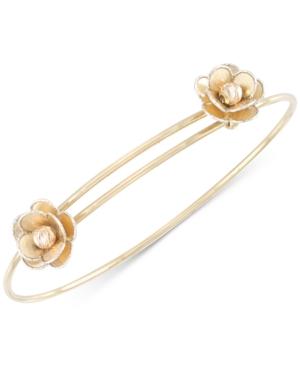 Tri-colour Flower Slide Bangle Bracelet In 14k Gold, White Gold & Rose Gold