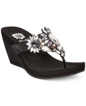 Yellow Box Catherine Jeweled Platform Wedge Thong Sandals Women's Shoes