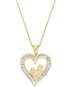 Diamond Heart Mother And Baby Pendant Necklace (1/10 Ct. T.w.) In 10k Gold
