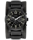 Guess Men's Black Leather Cuff Strap Watch 46mm