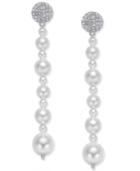 Danori Silver-tone Pave Ball And Imitation Pearl Linear Drop Earrings