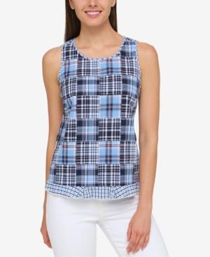 Tommy Hilfiger Cotton Plaid Patchwork Top, Only At Macy's