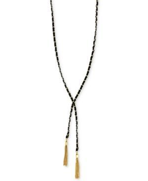 Bcbgeneration Gold-tone Faux Suede And Fringe Tassel Y-necklace