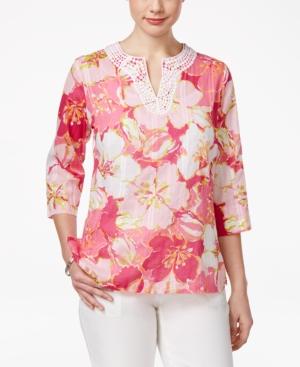 Alfred Dunner Petite Reel It In Cotton Floral-print Top