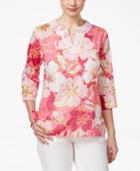 Alfred Dunner Petite Reel It In Cotton Floral-print Top