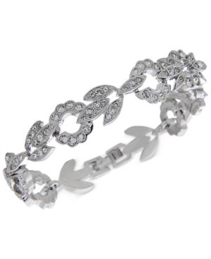 Nina Silver-tone Swarovski Crystal Pave Floral Bracelet