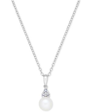 Cultured Freshwater Pearl (7mm) And White Topaz (1/8 Ct. T.w.) Pendant Necklace In Sterling Silver