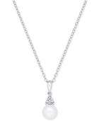 Cultured Freshwater Pearl (7mm) And White Topaz (1/8 Ct. T.w.) Pendant Necklace In Sterling Silver