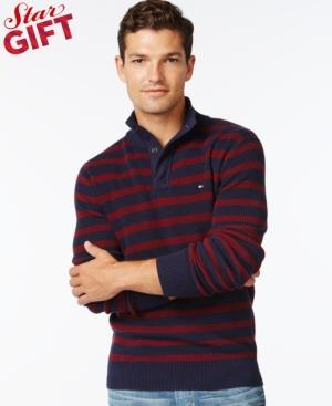 Tommy Hilfiger Big And Tall Porto Stripe Mock-collar Sweater