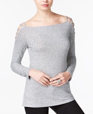 Bar Iii Ribbed Lattice-detail Top, Only At Macy's