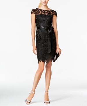 Adrianna Papell Lace Cap-sleeve Illusion Sheath Dress