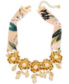 Kate Spade New York Gold-tone Crepe Fabric Imitation Pearl Flower Statement Necklace, 17 + 3 Extender