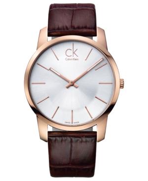 Calvin Klein Watch, Men's Swiss City Brown Leather Strap 43mm K2g21629