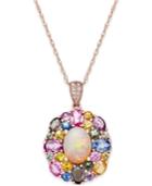Opal (1 Ct. T.w.), Multi-sapphire (3-1/6 Ct. T.w.) And Diamond Accent Pendant Necklace In 14k Rose Gold