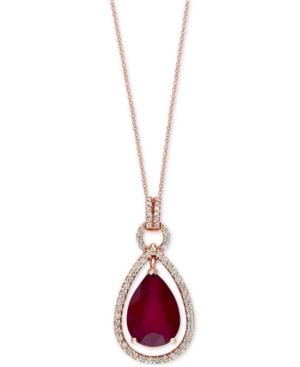 Rosa By Effy Ruby (6-3/8 Ct. T.w.) And Diamond (1/3 Ct. T.w.) Teardrop Pendant Necklace In 14k Rose Gold