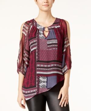 Bcx Juniors' Printed Cold-shoulder Top