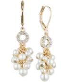 Anne Klein Gold-tone Pave Imitation Pearl Shaky Drop Earrings