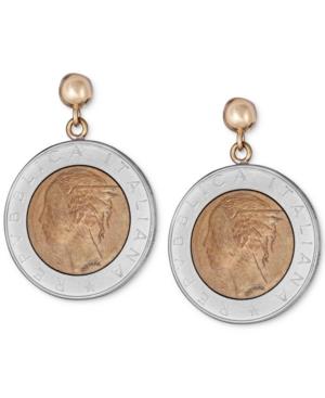 Lire-look Coin Drop Earrings In Sterling Silver & 14k Gold Vermeil