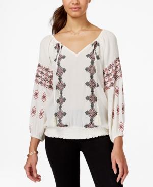 American Rag Embroidered Tassel Smocked-waist Peasant Top, Only At Macy's