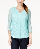 Jm Collection Petite Crochet-lace Keyhole Top, Only At Macy's
