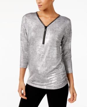 Jm Collection Metallic Zip-front Top, Created For Macy's