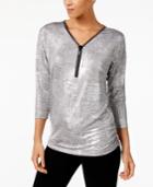 Jm Collection Metallic Zip-front Top, Created For Macy's
