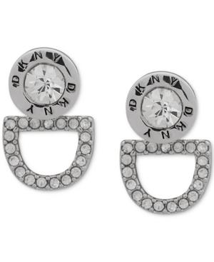 Dkny Silver-tone Crystal Logo Floater Earrings