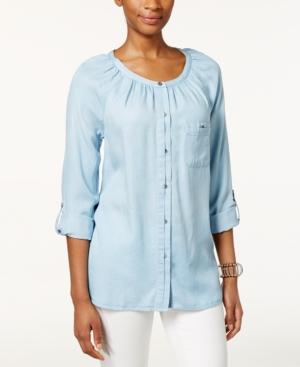 Style & Co. High-low Denim Peasant Shirt, Only At Macy's