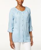 Style & Co. High-low Denim Peasant Shirt, Only At Macy's