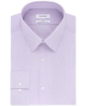 Calvin Klein Steel Men's Slim-fit Non-iron Stretch Performance Purple Stripe Dress Shirt
