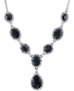 2028 Silver-tone Jet Stone Pave Lariat Necklace