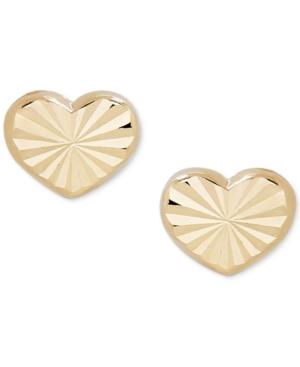 Children's Textured Heart Stud Earrings In 14k Gold
