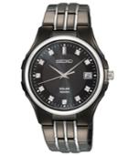 Seiko Watch, Men's Solar Diamond Accent Black Ion Plated Stainless Steel Bracelet 34mm Sne153