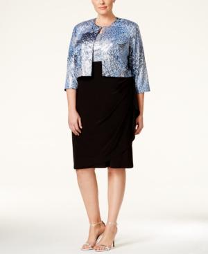 Msk Plus Size Peacock-print Sequined Sleeveless Dress And Jacket